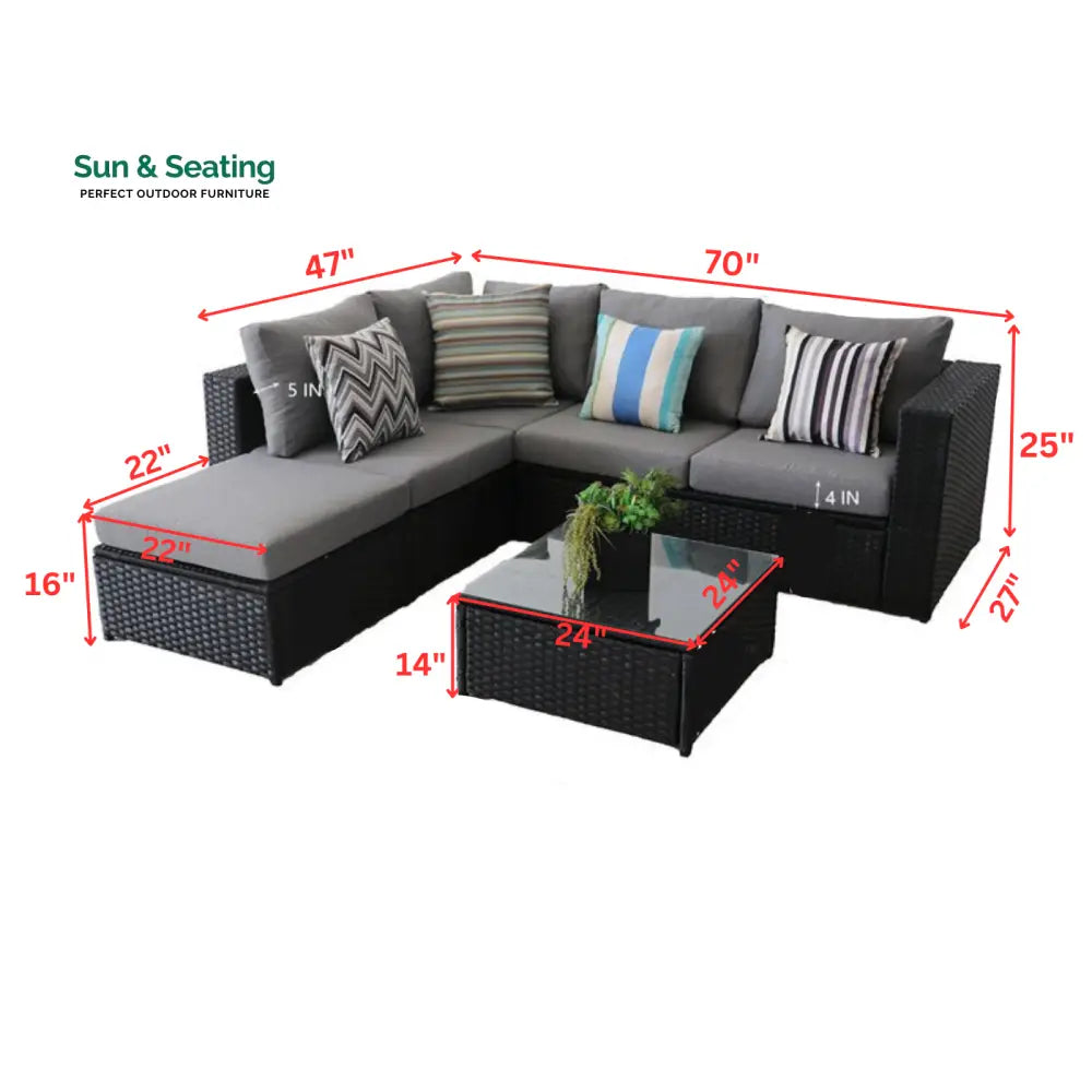 Rufino Outdoor Patio Sofa Set 5 Seater 1 Center Table (Black) Sofa Sets