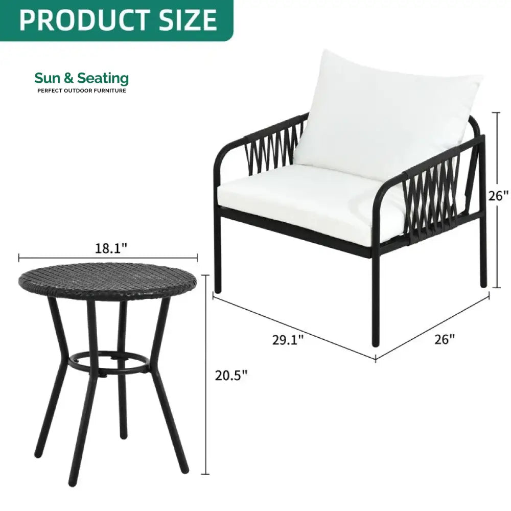 Rulos Outdoor Patio Seating Set 2 Chairs and 1 Table Set (Black) Coffee Table Sets