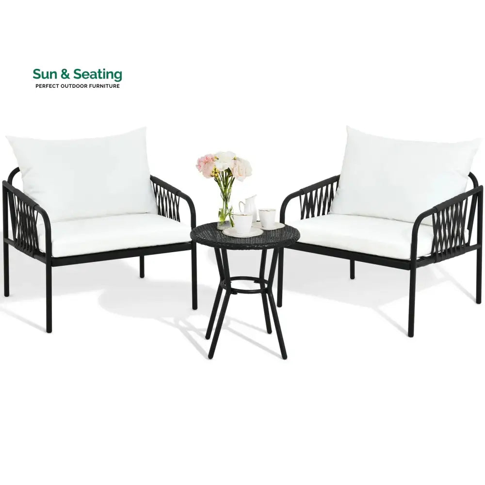 Rulos Outdoor Patio Seating Set 2 Chairs and 1 Table Set (Black) Coffee Table Sets