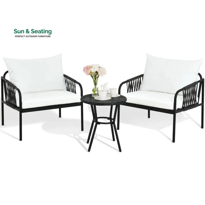 Rulos Outdoor Patio Seating Set 2 Chairs and 1 Table Set (Black) Coffee Table Sets