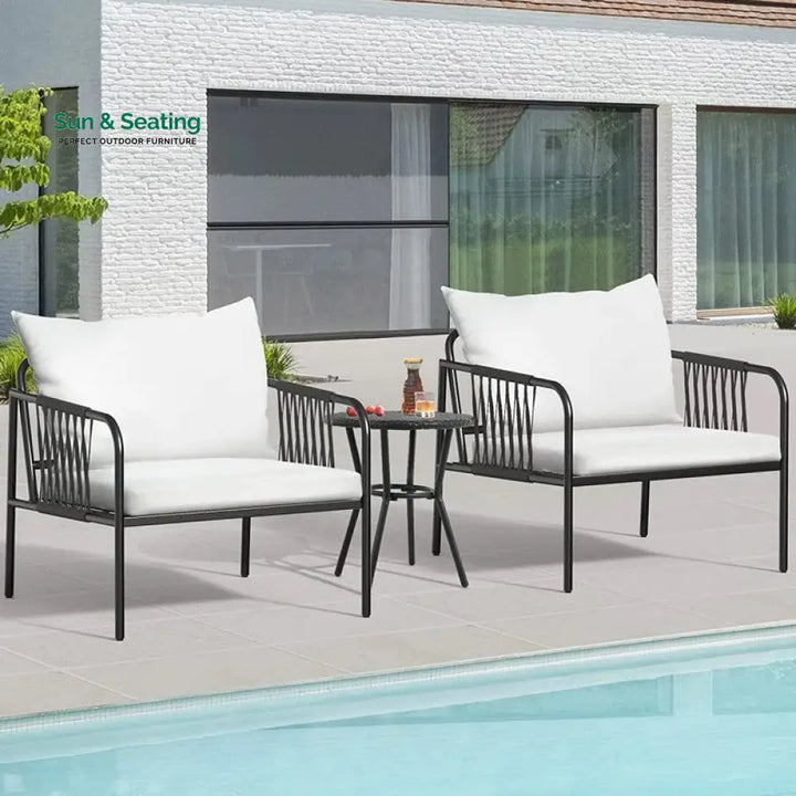 Rulos Outdoor Patio Seating Set 2 Chairs and 1 Table Set (Black) Coffee Table Sets