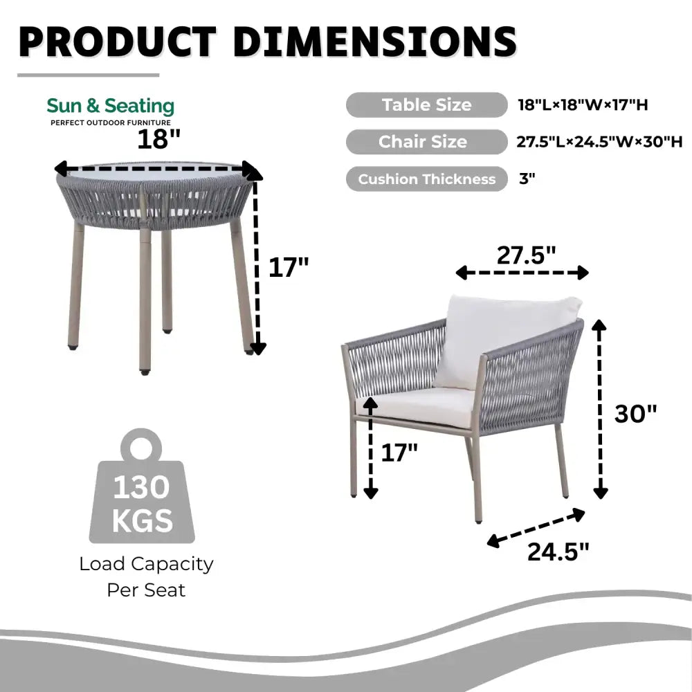 Ruqayyah 3-Piece Rope Patio Set - Perfect for Outdoor Patio Set