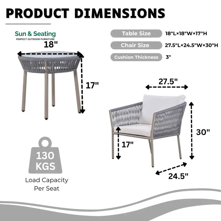 Ruqayyah 3-Piece Rope Patio Set - Perfect for Outdoor Patio Set