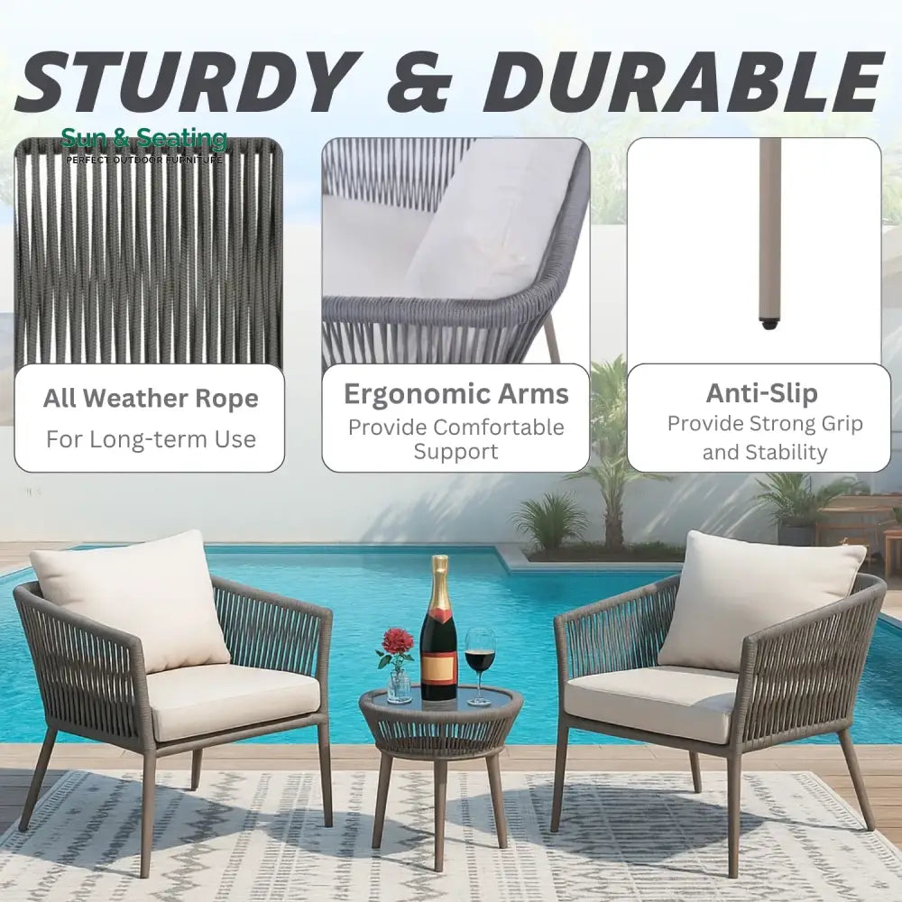 Ruqayyah 3-Piece Rope Patio Set - Perfect for Outdoor Patio Set
