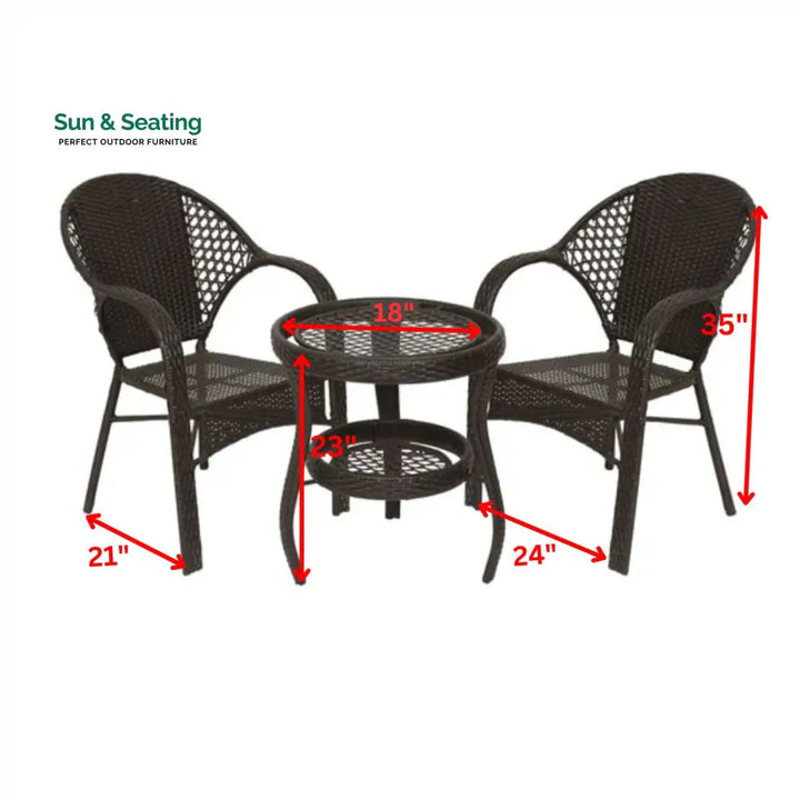 Rutu Outdoor Patio Seating Set 2 Chairs and 1 Table Set (Brown) Coffee Table Sets