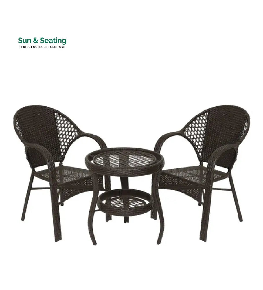 Rutu Outdoor Patio Seating Set 2 Chairs and 1 Table Set (Brown) Coffee Table Sets