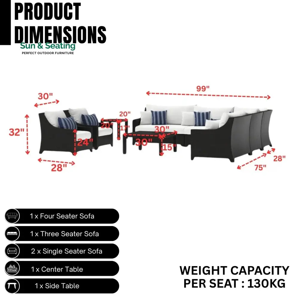 Saba All Weather Outdoor Wicker Garden L-Shape Sectional Conversation Set Sofa Set