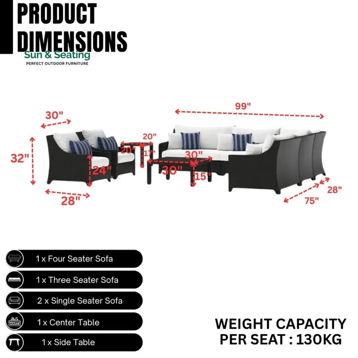 Saba All Weather Outdoor Wicker Garden L-Shape Sectional Conversation Set Sofa Set