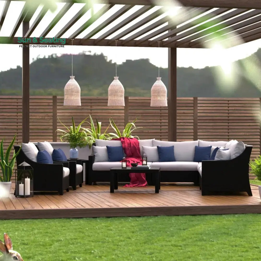 Saba All Weather Outdoor Wicker Garden L-Shape Sectional Conversation Set Sofa Set