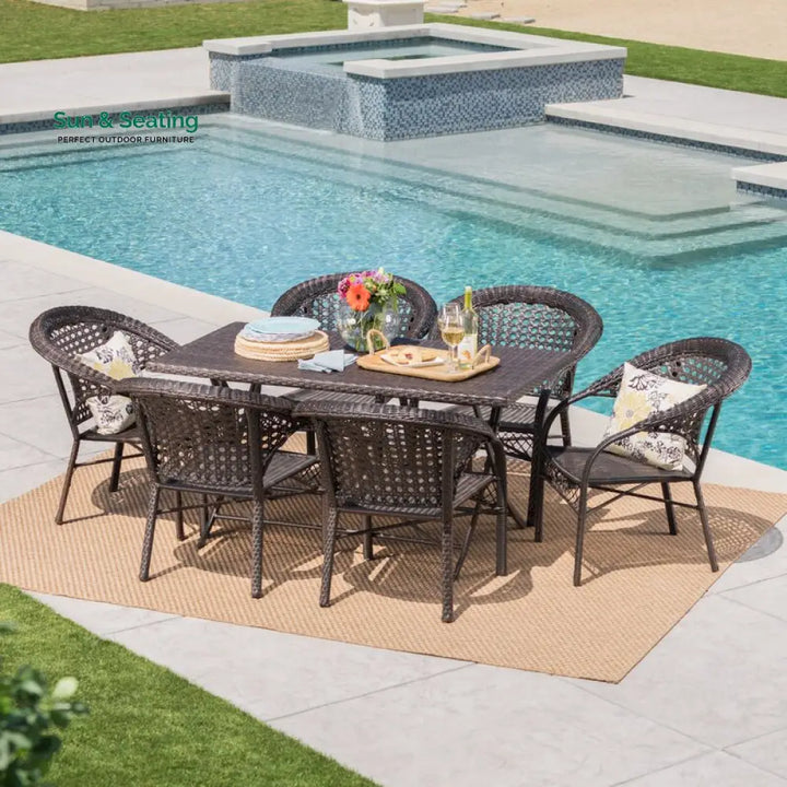 Sabbatini Outdoor Patio Dining Set 6 Chairs and 1 Table (Dark Brown) Dining sets
