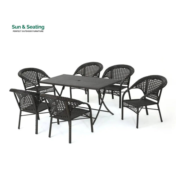 Sabbatini Outdoor Patio Dining Set 6 Chairs and 1 Table (Dark Brown) Dining sets