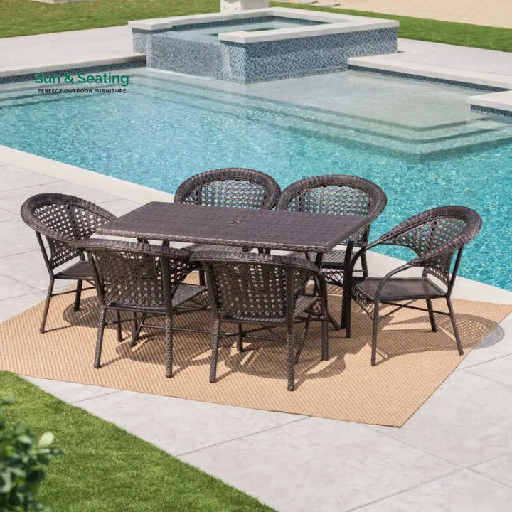 Sabbatini Outdoor Patio Dining Set 6 Chairs and 1 Table (Dark Brown) Dining sets