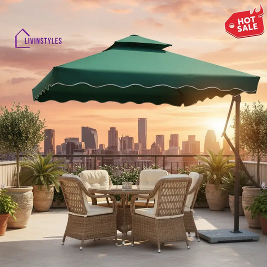 Sadik Marble Base Metal Frame Outdoor Umbrella - Green