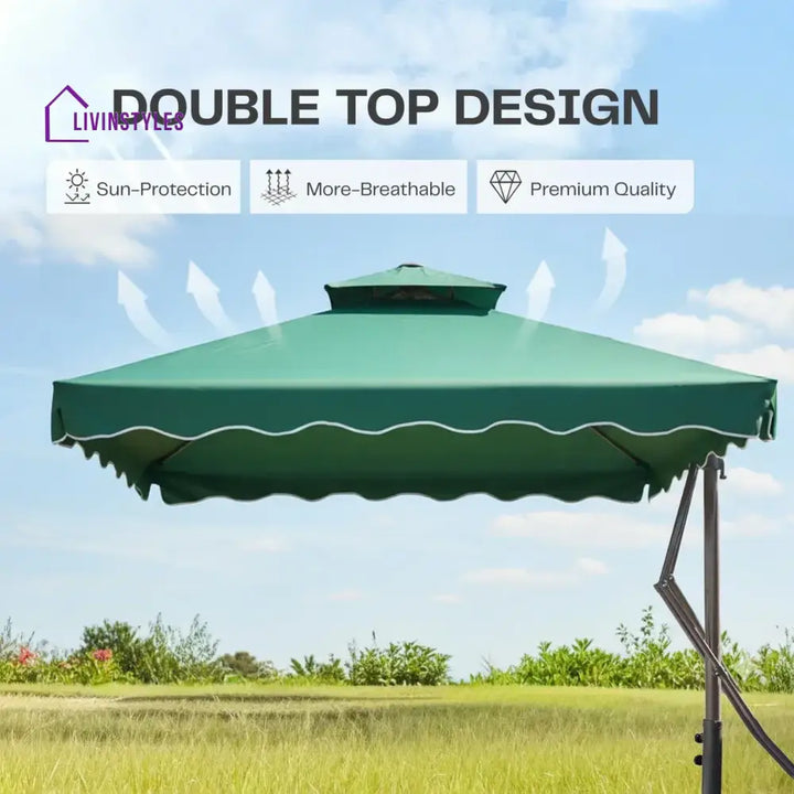 Sadik Marble Base Metal Frame Outdoor Umbrella - Green