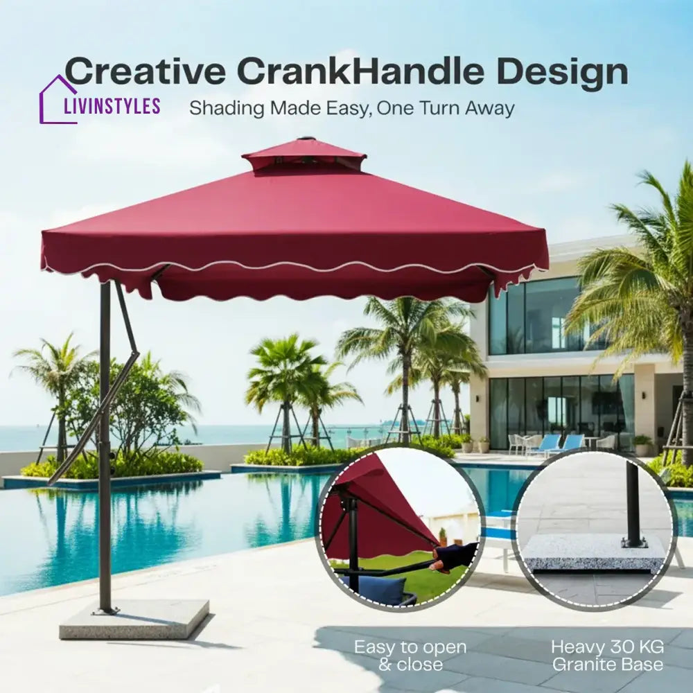Sadik Marble Base Metal Frame Outdoor Umbrella - Maroon