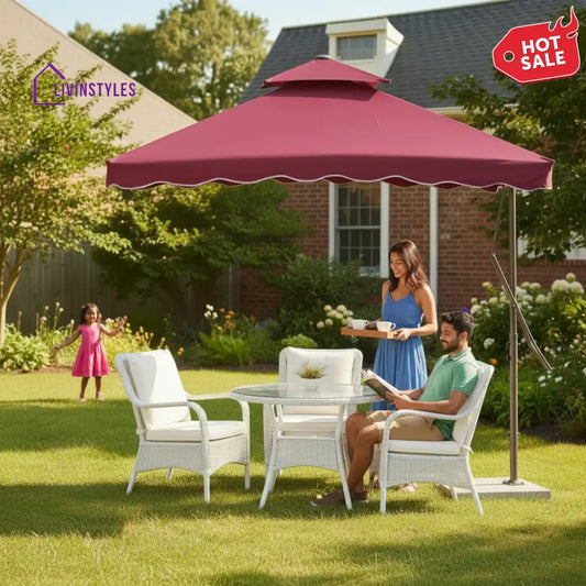 Sadik Marble Base Metal Frame Outdoor Umbrella - Maroon