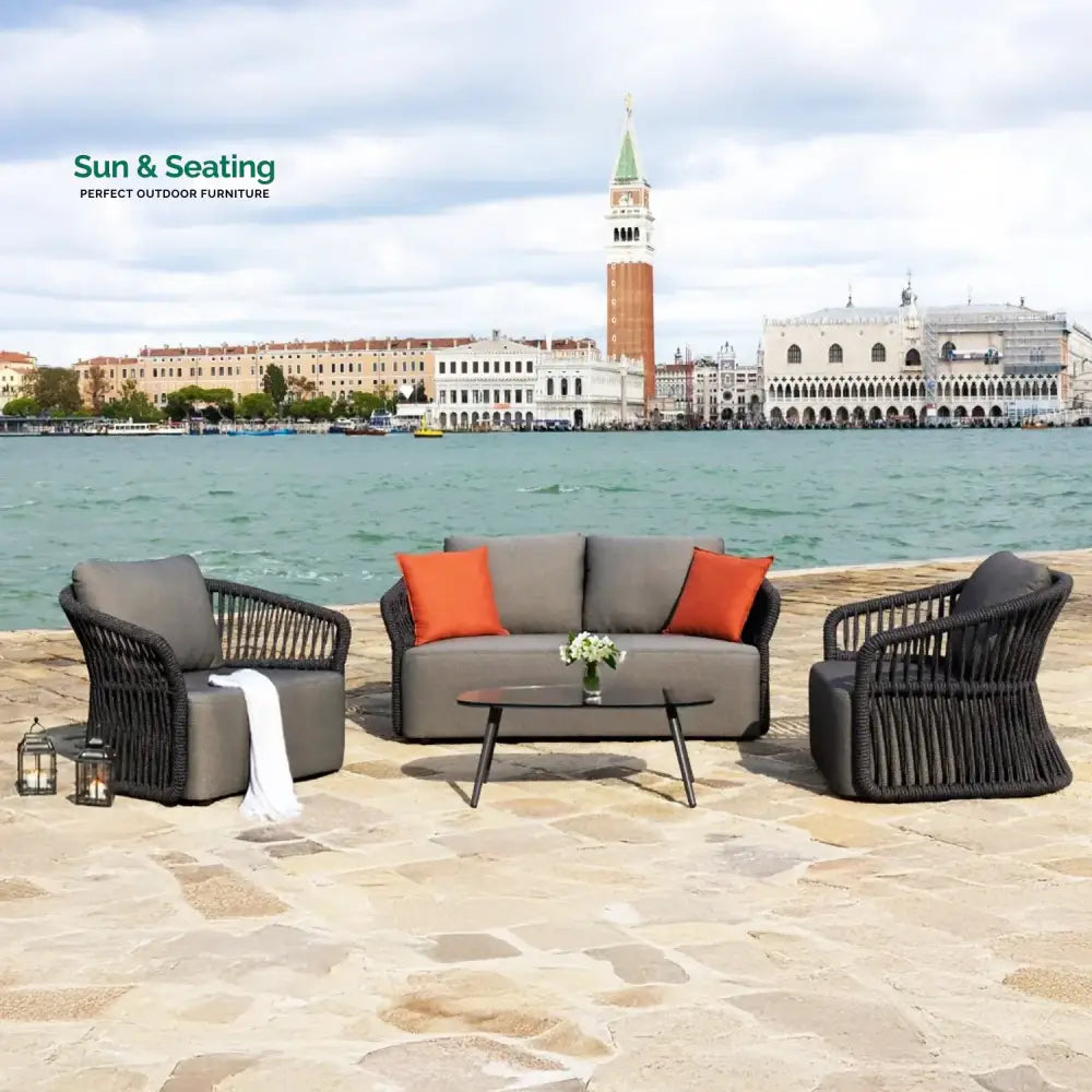 Saeko 4-Piece Outdoor Braid &amp; Rope Sofa Set (Grey) Sofa Set