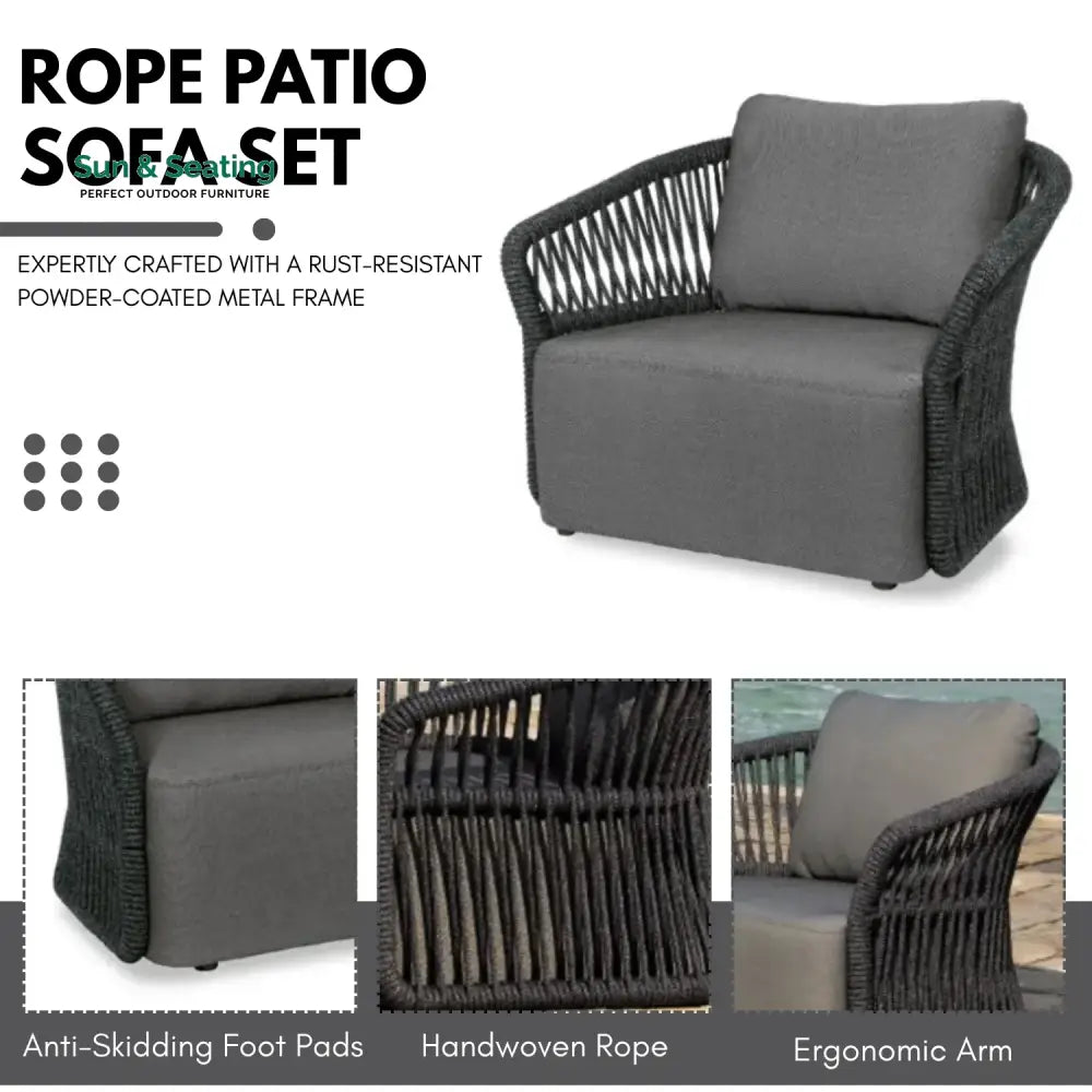 Saeko 4-Piece Outdoor Braid &amp; Rope Sofa Set (Grey) Sofa Set