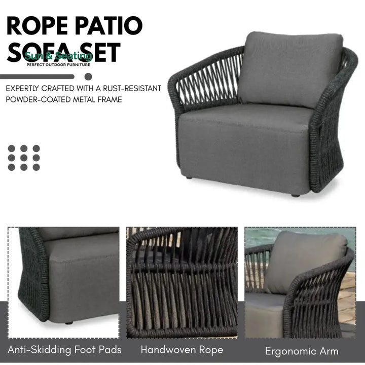 Saeko 4-Piece Outdoor Braid &amp; Rope Sofa Set (Grey) Sofa Set