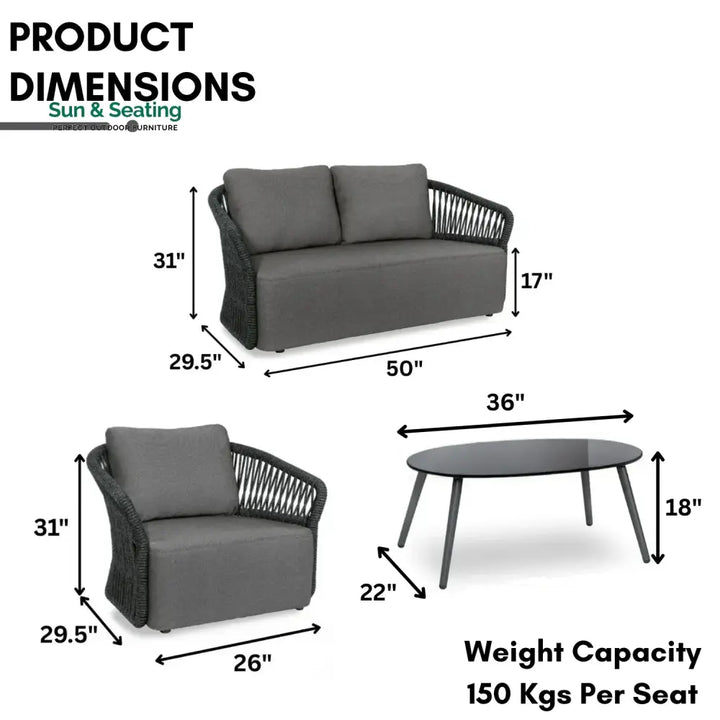 Saeko 4-Piece Outdoor Braid &amp; Rope Sofa Set (Grey) Sofa Set