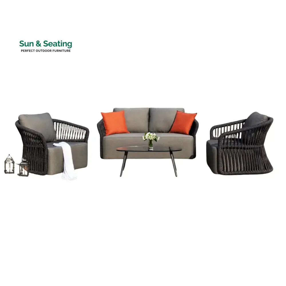 Saeko 4-Piece Outdoor Braid &amp; Rope Sofa Set (Grey) Sofa Set