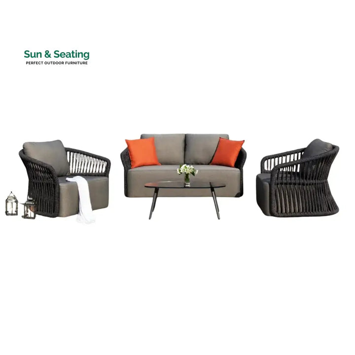 Saeko 4-Piece Outdoor Braid &amp; Rope Sofa Set (Grey) Sofa Set