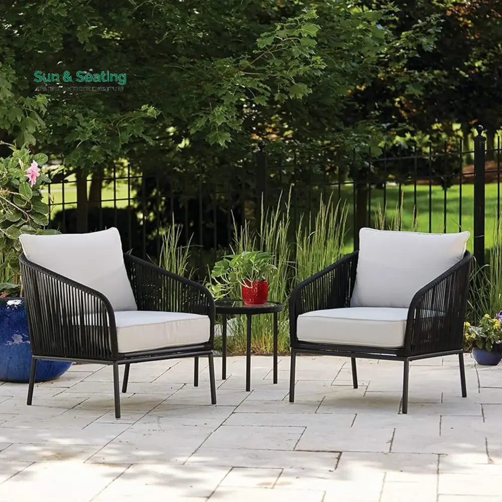 Safiya 3 Piece Outdoor Rope Bistro Set (Black &amp; White) Patio Set