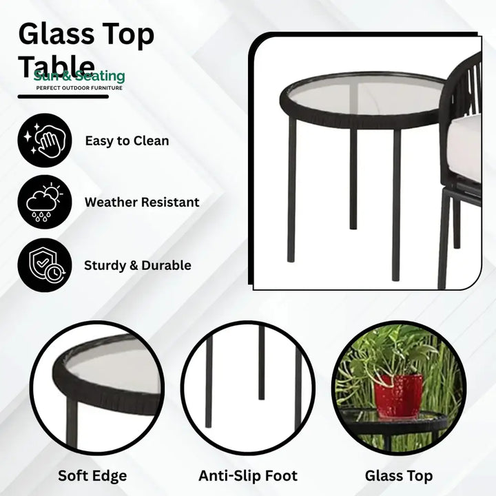 Safiya 3 Piece Outdoor Rope Bistro Set (Black &amp; White) Patio Set