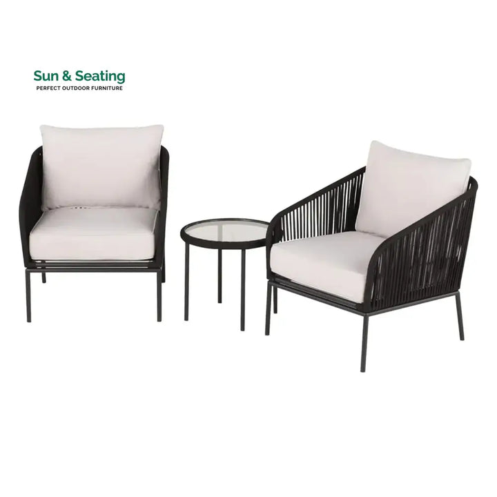 Safiya 3 Piece Outdoor Rope Bistro Set (Black &amp; White) Patio Set