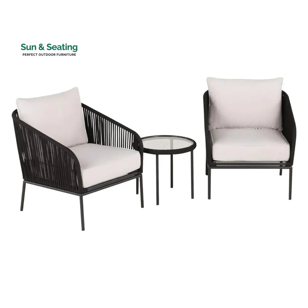 Safiya 3 Piece Outdoor Rope Bistro Set (Black &amp; White) Patio Set
