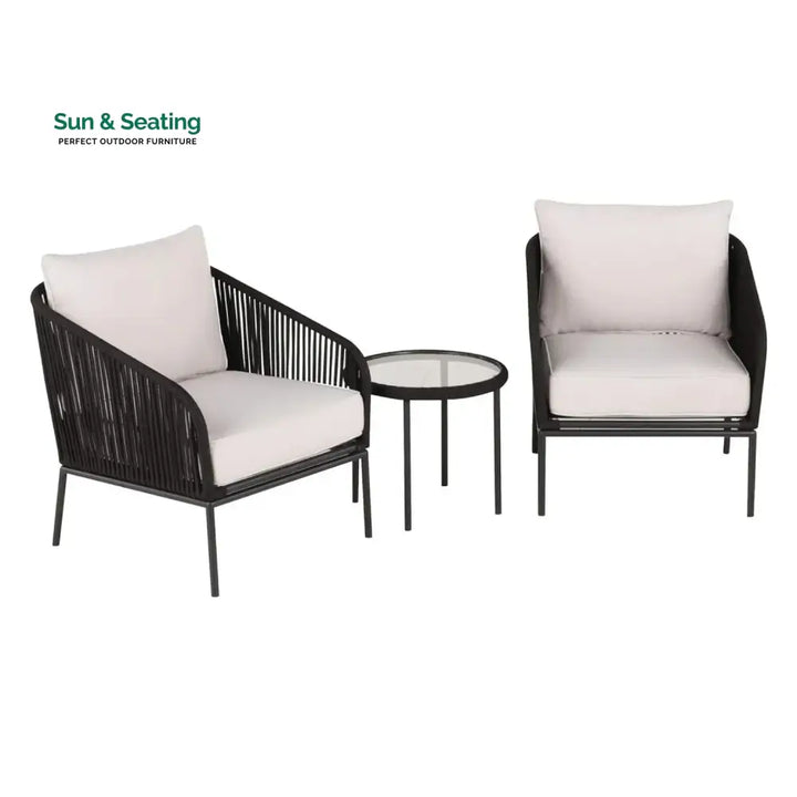 Safiya 3 Piece Outdoor Rope Bistro Set (Black &amp; White) Patio Set