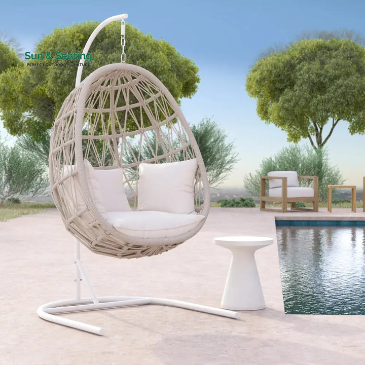Saga Single Seater Hanging Swing With Stand For Balcony Garden (Cream) Braided &amp; Rope Swings