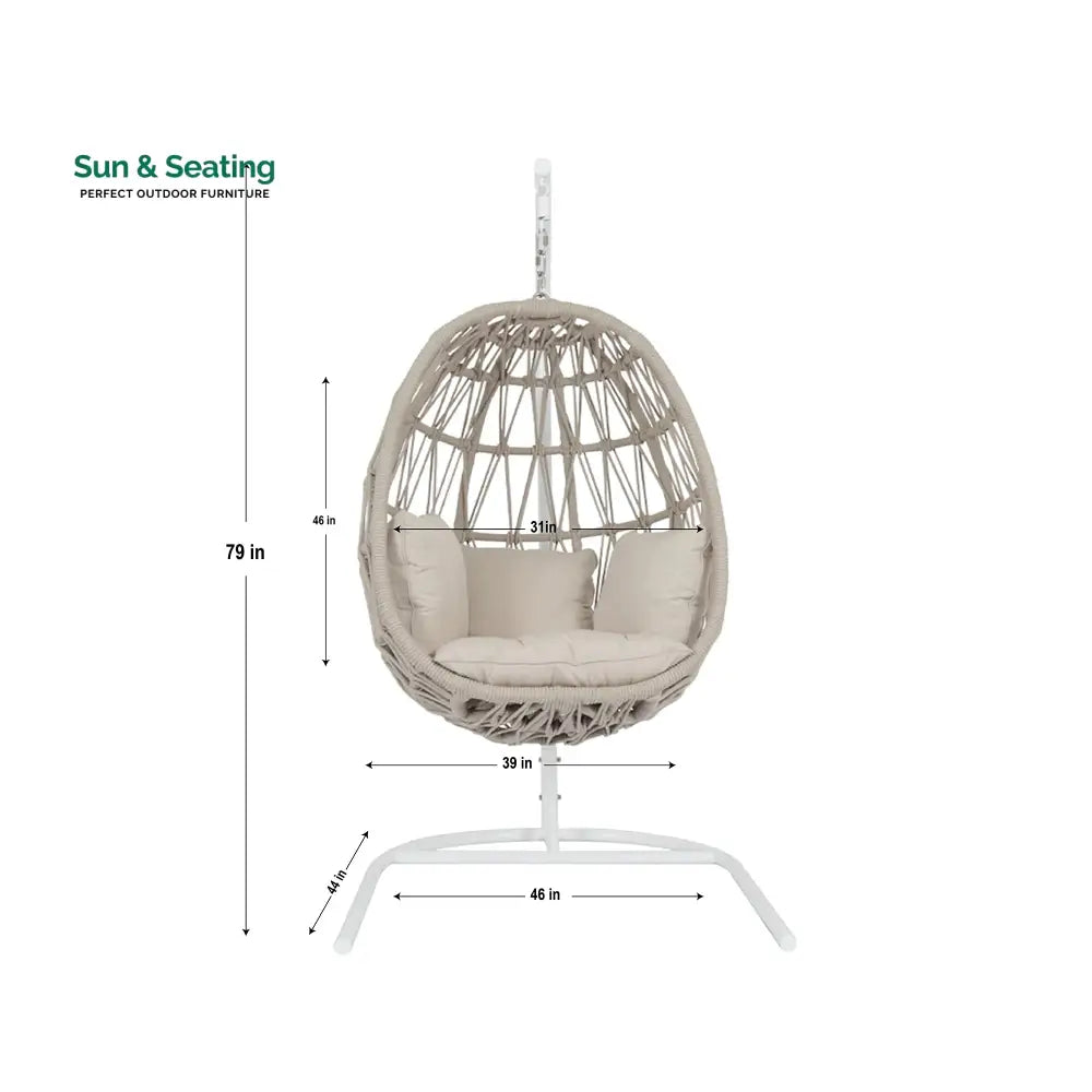 Saga Single Seater Hanging Swing With Stand For Balcony Garden (Cream) Braided &amp; Rope Swings