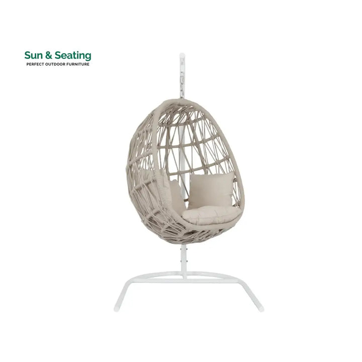 Saga Single Seater Hanging Swing With Stand For Balcony Garden (Cream) Braided &amp; Rope Swings