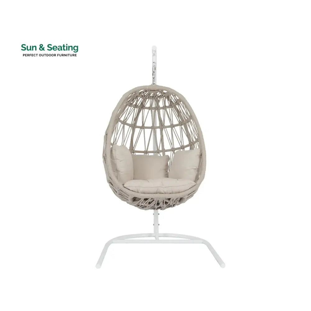 Saga Single Seater Hanging Swing With Stand For Balcony Garden (Cream) Braided &amp; Rope Swings