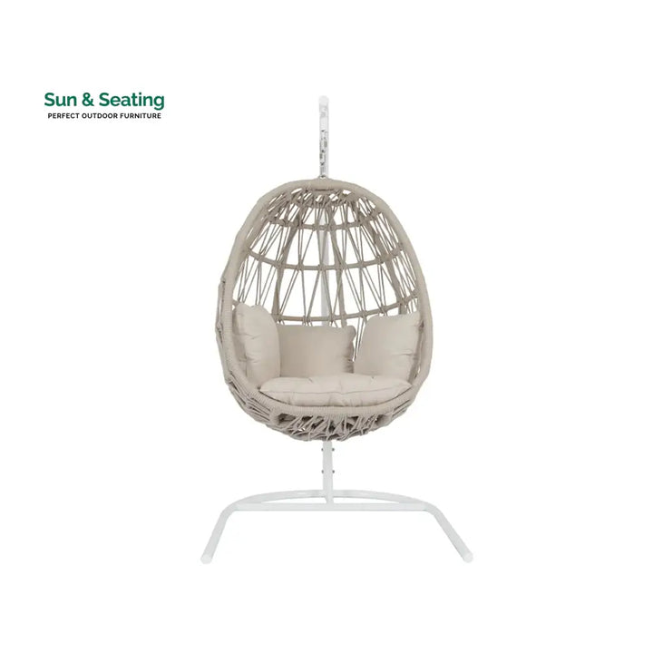 Saga Single Seater Hanging Swing With Stand For Balcony Garden (Cream) Braided &amp; Rope Swings