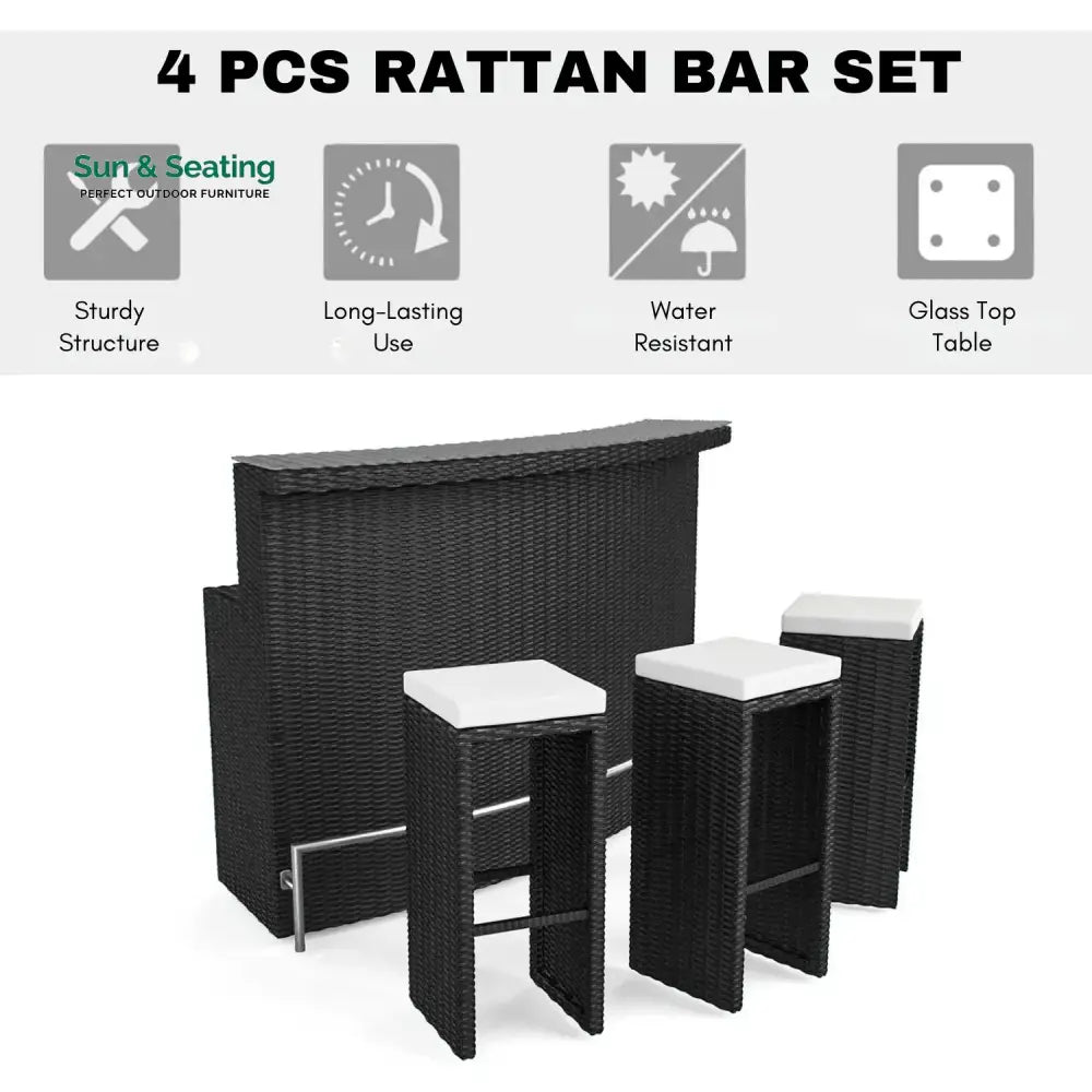 Saira 3-Seater Outdoor Rattan Wicker Bar Set Bar Set