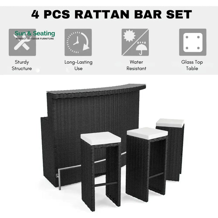 Saira 3-Seater Outdoor Rattan Wicker Bar Set Bar Set