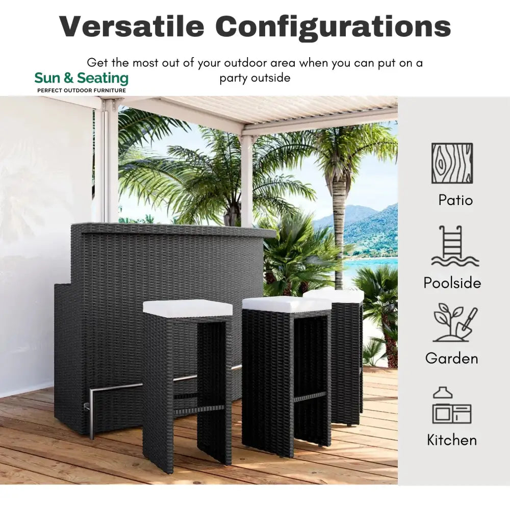 Saira 3-Seater Outdoor Rattan Wicker Bar Set Bar Set