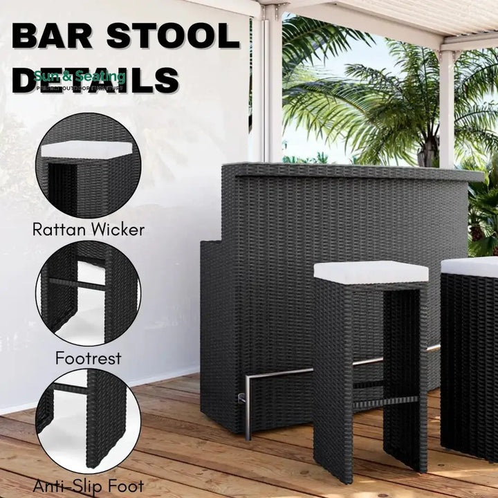 Saira 3-Seater Outdoor Rattan Wicker Bar Set Bar Set