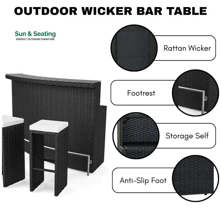 Saira 3-Seater Outdoor Rattan Wicker Bar Set Bar Set