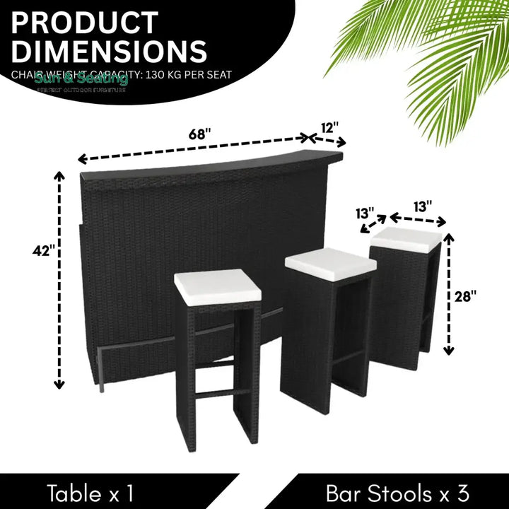 Saira 3-Seater Outdoor Rattan Wicker Bar Set Bar Set