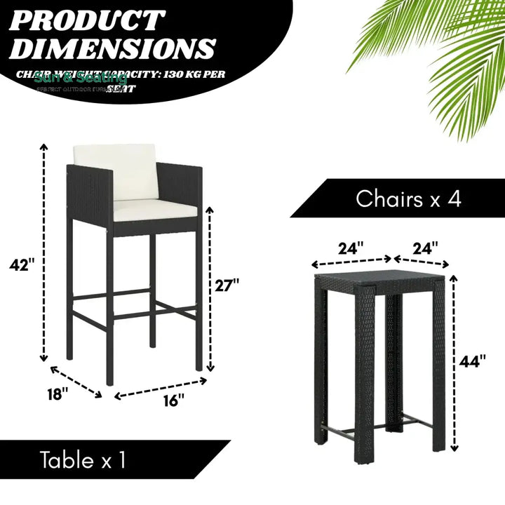 Sakura 5-Piece Outdoor Rattan Wicker Bar Set Bar Set