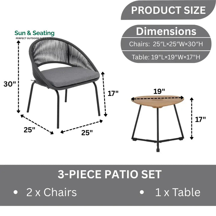 Salma 3 Piece Garden Outdoor Rope Patio Set Patio Set