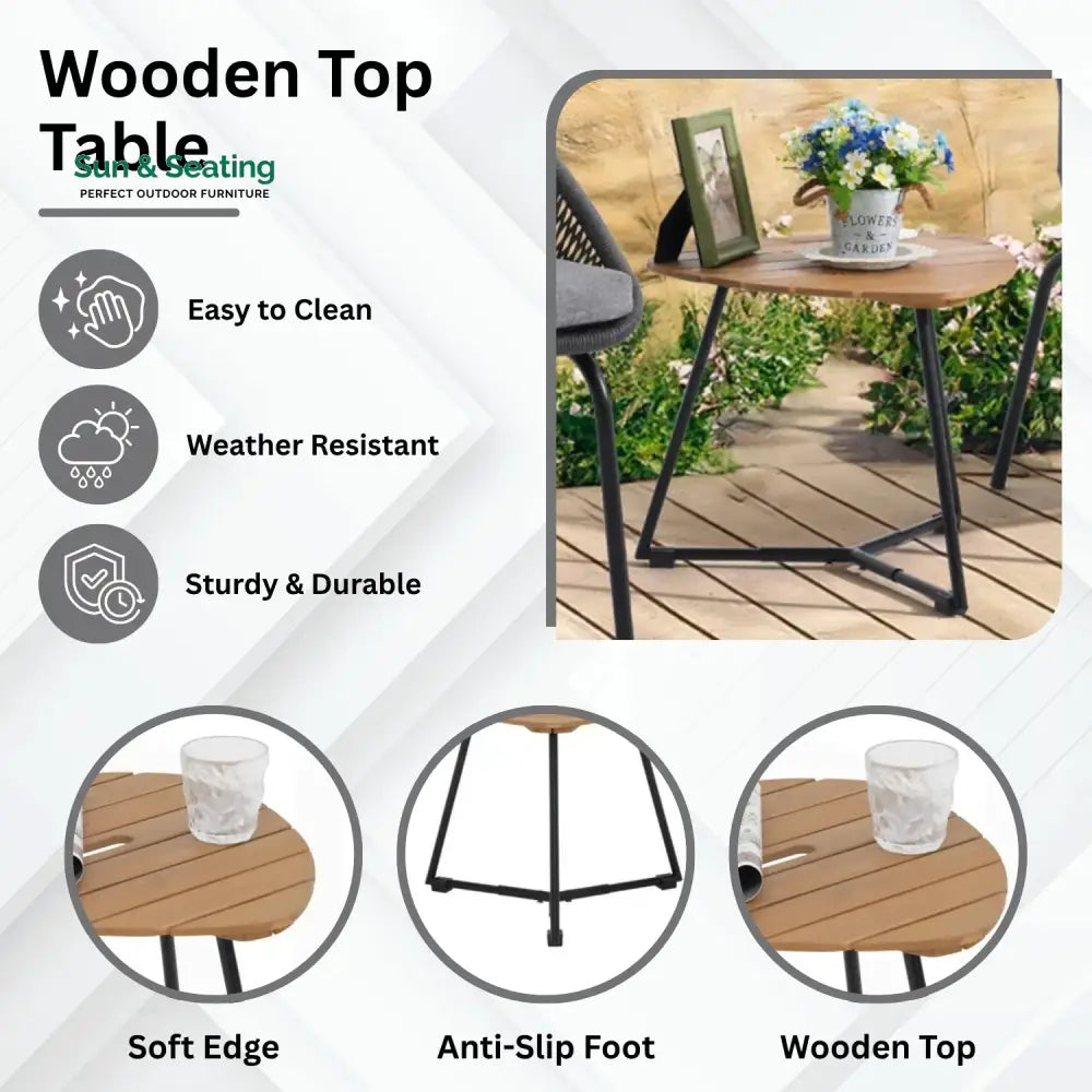 Salma 3 Piece Garden Outdoor Rope Patio Set Patio Set