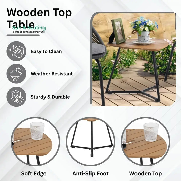 Salma 3 Piece Garden Outdoor Rope Patio Set Patio Set