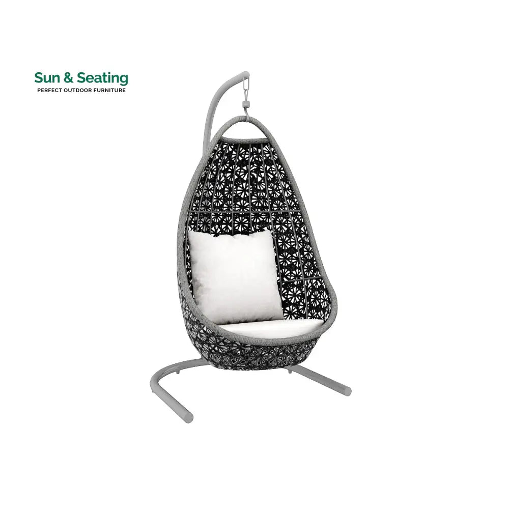 Salome Single Seater Hanging Swing With Stand For Balcony Garden Swing (Black + Grey) Swings