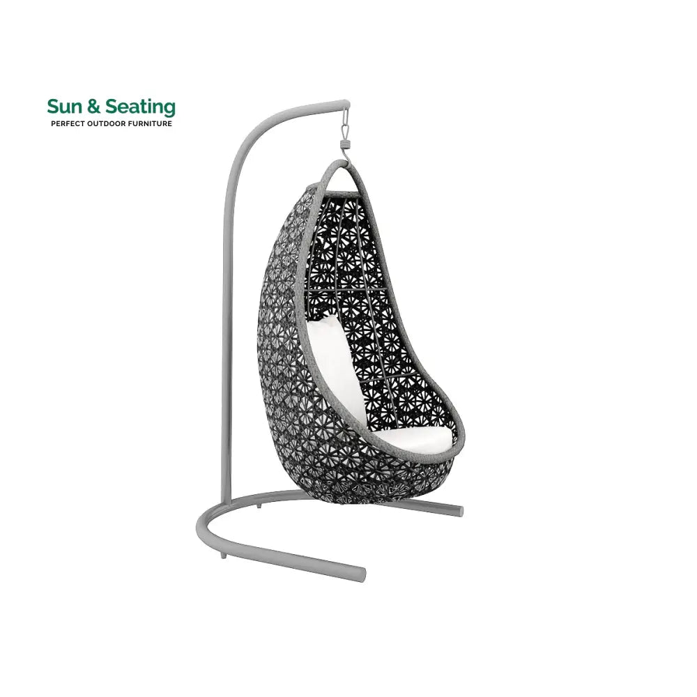 Salome Single Seater Hanging Swing With Stand For Balcony Garden Swing (Black + Grey) Swings
