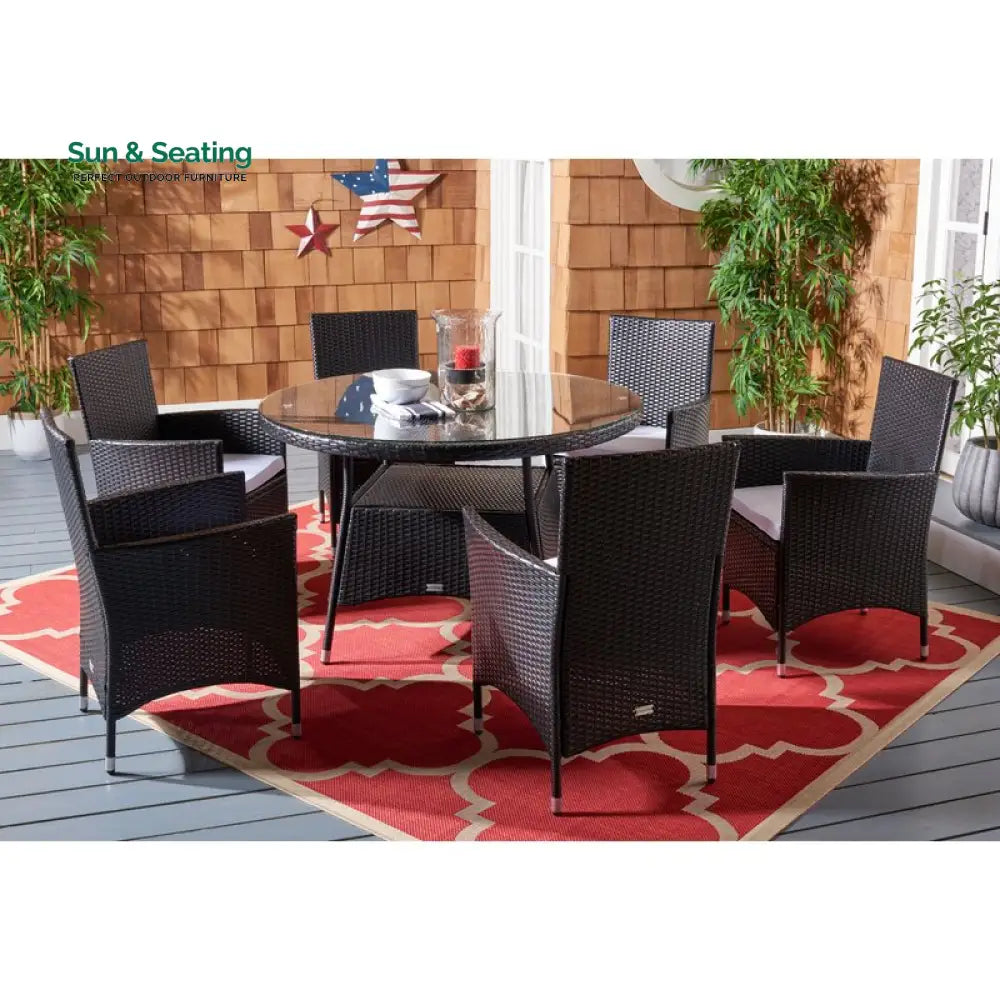 Salvatrice Outdoor Patio Dining Set 6 Chairs and 1 Table (Black) Dining sets