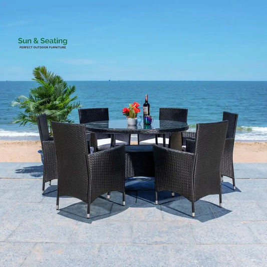 Salvatrice Outdoor Patio Dining Set 6 Chairs and 1 Table (Black) Dining sets